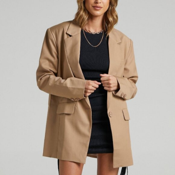 Lioness Oversized Blazer L Tan Brown Beige singe button jacket Welcome to Jungle - Picture 1 of 4